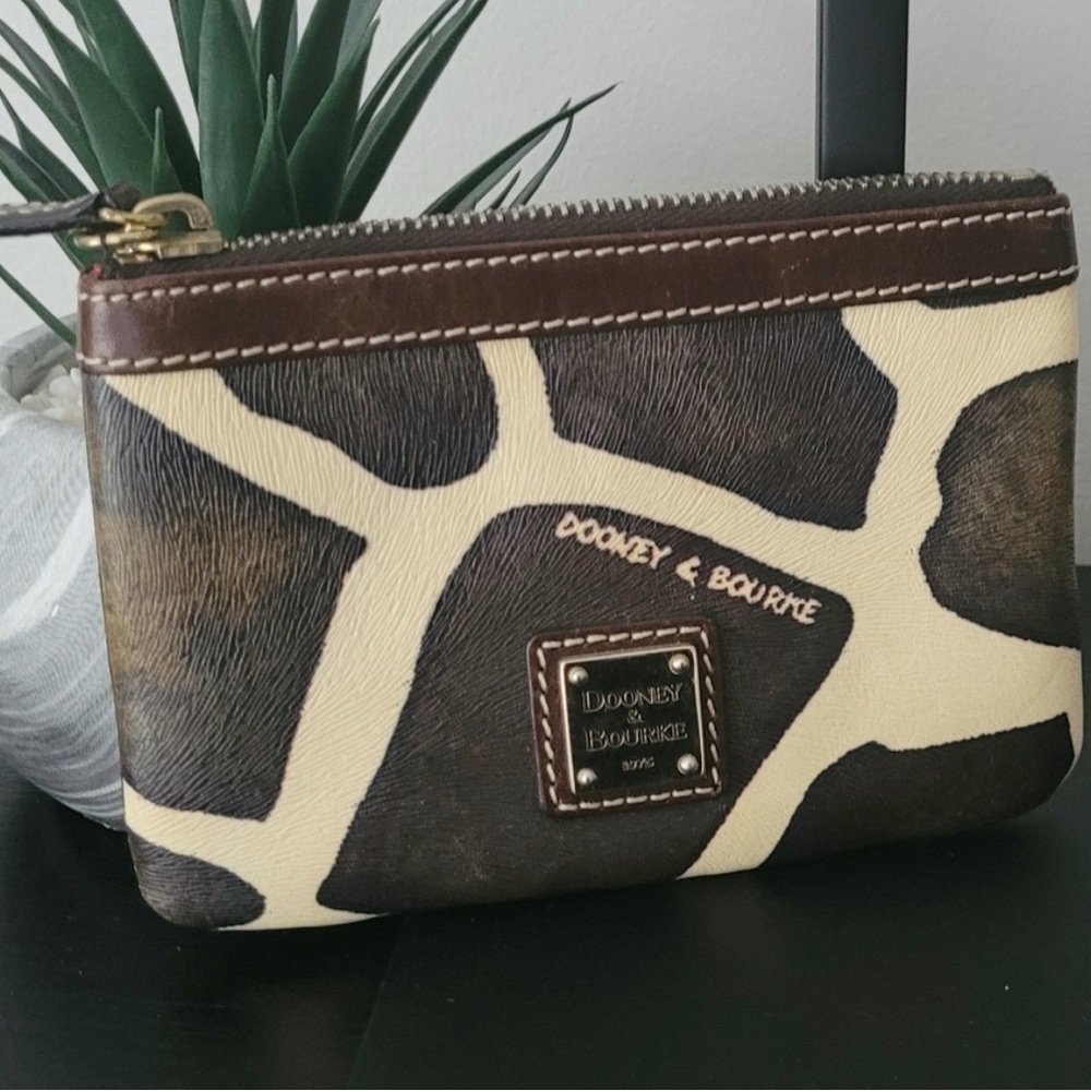 Dooney & Bourke Brown and Cream Giraffe Print Zip Pouch